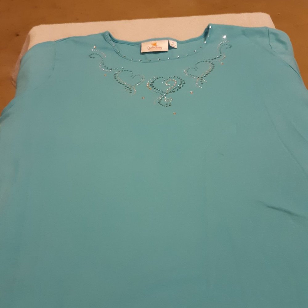 Women's Tuquoise Blue 1/2 S Top Quacker Factory XL